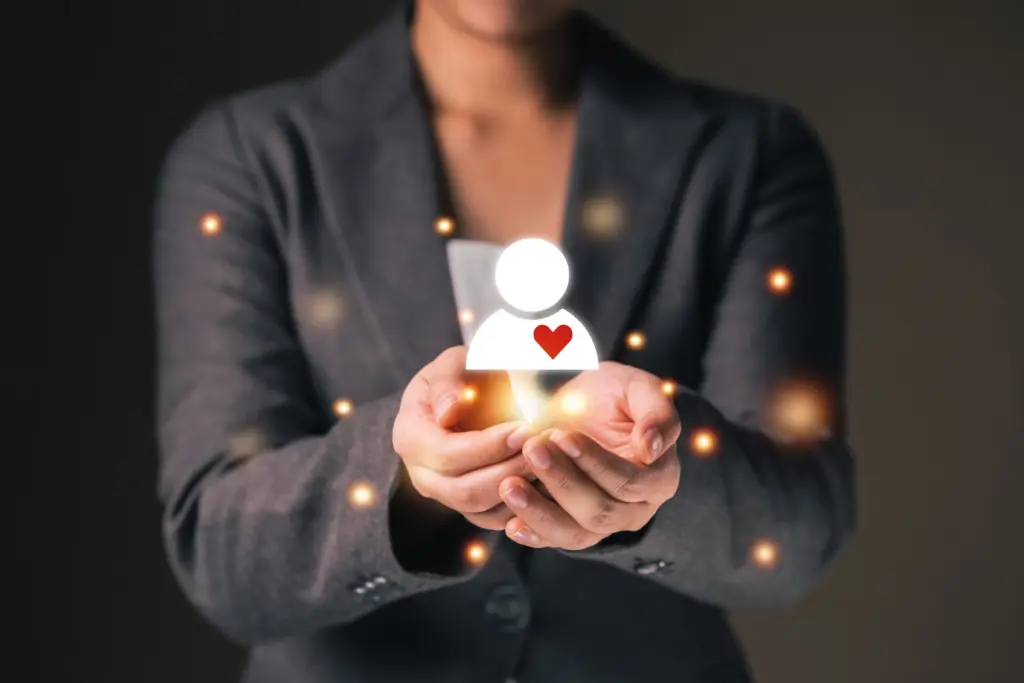 Businesswoman Holding Customer Icon